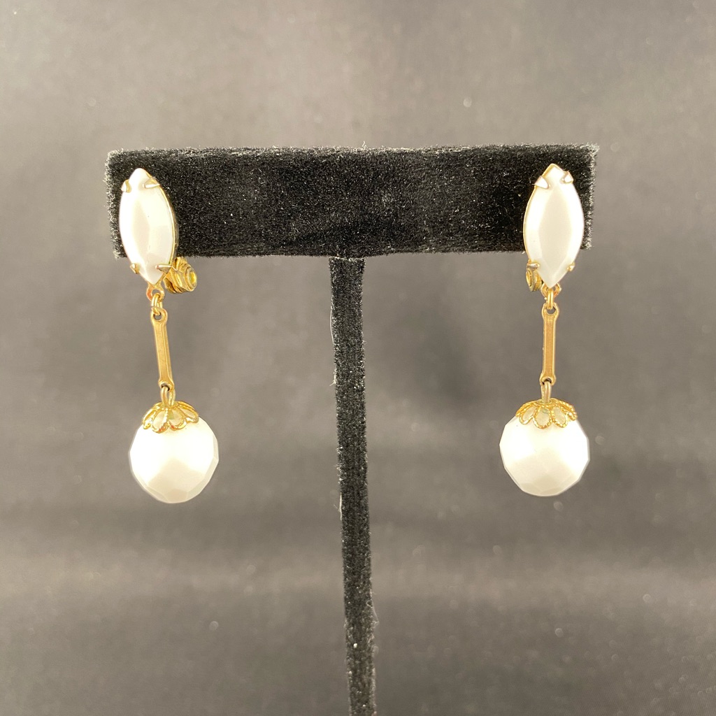 Vintage Lewis Segal White Bead Drop Post Earrings